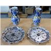 Image 1 : Qty 2 Blue Oriental Vases & 2 Wallace 1114 Silverplated Footed Serving Trays