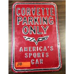 Red Metal Sign 'Corvette Parking Only - America's Sports Car'