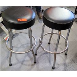 Qty 2 Round Black Vinyl Stools w/ Metal Frame
