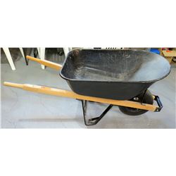 Black Metal Wheelbarrow w/ Wood Handles