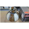 Image 2 : Qty 7 New Sears Hanging Pendant Lamp, Brown & White Stained Glass