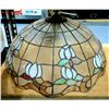 Image 1 : Vintage Tiffany Style Hanging Stained Glass Lamp, Floral Design