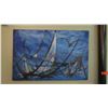 Image 2 : Qty 2 Blue Watercolor Art - Ship Scene & Girl Signed by Artist