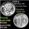 Image 1 : 1938-p Mercury Dime 10c Grades Choice Unc+ FSB