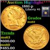 Image 1 : ***Auction Highlight*** 1881-p Gold Liberty Half Eagle $5 Graded Select Unc By USCG (fc)