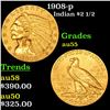 Image 1 : 1908-p Gold Indian Quarter Eagle $2 1/2 Grades Choice AU