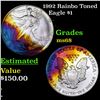 1992 Rainbo Toned Silver Eagle Dollar $1 Grades GEM+++ Unc