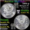 Image 1 : ***Auction Highlight*** 1891-p Morgan Dollar $1 Graded Choice Unc+ PL By USCG (fc)