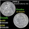 Image 1 : 1869-p Seated Liberty Dime 10c Grades AU Details