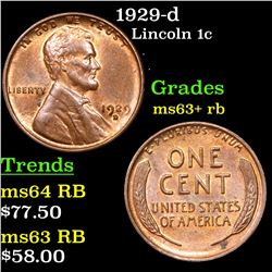 1929-d Lincoln Cent 1c Grades Select+ Unc RB