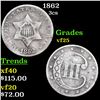 Image 1 : 1862 Three Cent Silver 3cs Grades vf+
