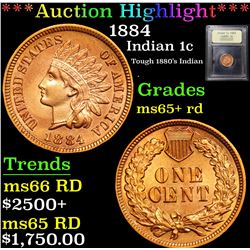 ***Auction Highlight*** 1884 Indian Cent 1c Graded Gem+ Unc RD By USCG (fc)