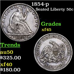 1854-p Seated Half Dollar 50c Grades xf+