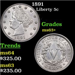 1891 Liberty Nickel 5c Grades Select+ Unc
