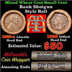 Mixed small cents 1c orig shotgun roll,1925-s Wheat Cent,1898 Indian Cent other end