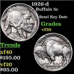 1926-d Buffalo Nickel 5c Grades vf++