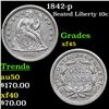 Image 1 : 1842-p Seated Liberty Dime 10c Grades xf+
