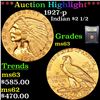 Image 1 : ***Auction Highlight*** 1927-p Gold Indian Quarter Eagle $2 1/2 Graded Select Unc By USCG (fc)