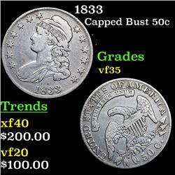 1833 Capped Bust Half Dollar 50c Grades vf++