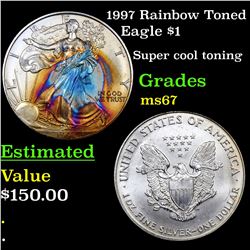 1997 Rainbow Toned Silver Eagle Dollar $1 Grades GEM++ Unc