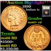 Image 1 : ***Auction Highlight*** 1890 Indian Cent 1c Graded Gem+ Unc RD By USCG (fc)