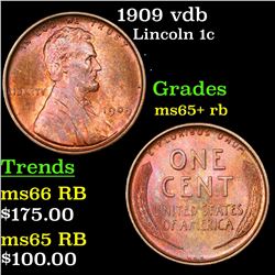 1909 vdb Lincoln Cent 1c Grades Gem+ Unc RB