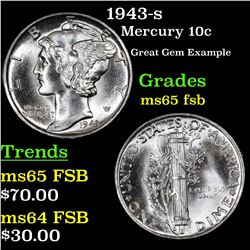 1943-s Mercury Dime 10c Grades GEM FSB