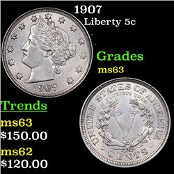 1907 Liberty Nickel 5c Grades Select Unc