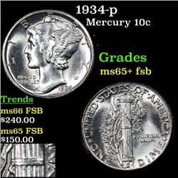 1934-p Mercury Dime 10c Grades GEM+ FSB