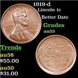 1919-d Lincoln Cent 1c Grades Select AU