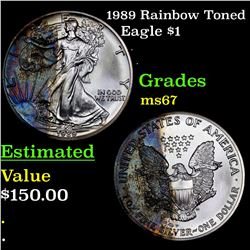 1989 Rainbow Toned Silver Eagle Dollar $1 Grades GEM++ Unc