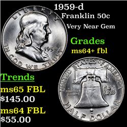 1959-d Franklin Half Dollar 50c Grades Choice Unc+ FBL