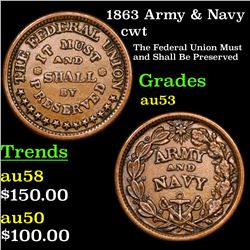 1863 Army & Navy Civil War Token 1c Grades Select AU