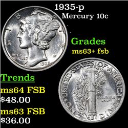 1935-p Mercury Dime 10c Grades Select Unc+ FSB