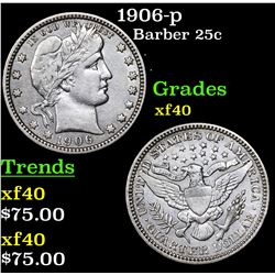 1906-p Barber Quarter 25c Grades xf