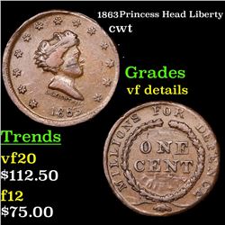 1864 Princess Head Liberty Civil War Token 1c Grades vf details