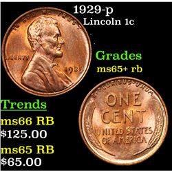 1929-p Lincoln Cent 1c Grades Gem+ Unc RB