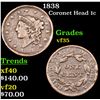 Image 1 : 1838 Coronet Head Large Cent 1c Grades vf++