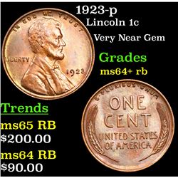 1923-p Lincoln Cent 1c Grades Choice+ Unc RB
