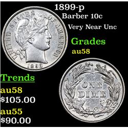 1899-p Barber Dime 10c Grades Choice AU/BU Slider