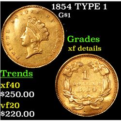 1854 TYPE 1 Gold Dollar $1 Grades xf details