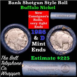 Buffalo Nickel Shotgun Roll in Old Bank Style Wrapper 1926 & d Mint Ends Grades