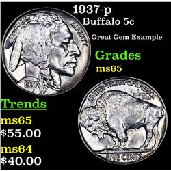 1937-p Buffalo Nickel 5c Grades GEM Unc