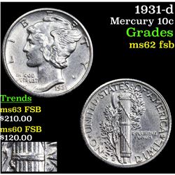1931-d Mercury Dime 10c Grades Select Unc FSB