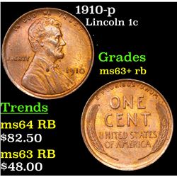 1910-p Lincoln Cent 1c Grades Select+ Unc RB