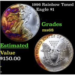 1996 Rainbow Toned Silver Eagle Dollar $1 Grades GEM+++ Unc