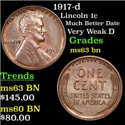 1917-d Lincoln Cent 1c Grades Select Unc BN