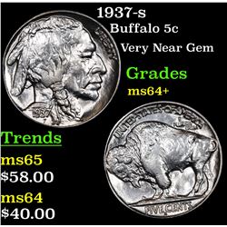 1937-s Buffalo Nickel 5c Grades Choice+ Unc