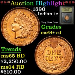 ***Auction Highlight*** 1890 Indian Cent 1c Graded Choice+ Unc RD by USCG (fc)