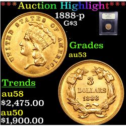 ***Auction Highlight*** 1888-p G$3 3 Graded Select AU By USCG (fc)